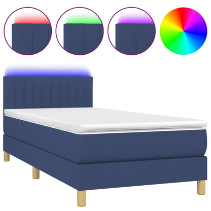 Letto a Molle con Materasso e LED Blu 90x200 cm in Tessuto | homemem39