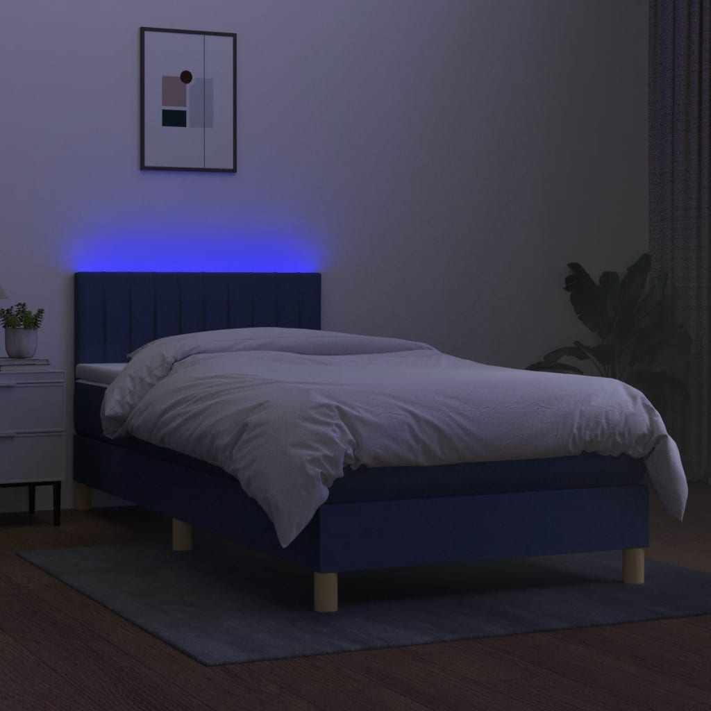 Letto a Molle con Materasso e LED Blu 90x200 cm in Tessuto | homemem39