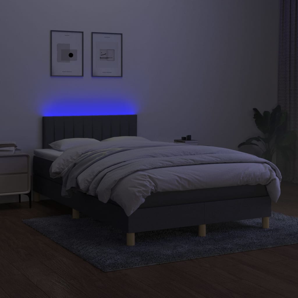 Letto a Molle Materasso e LED Grigio Scuro 120x200cm in Tessuto | homemem39