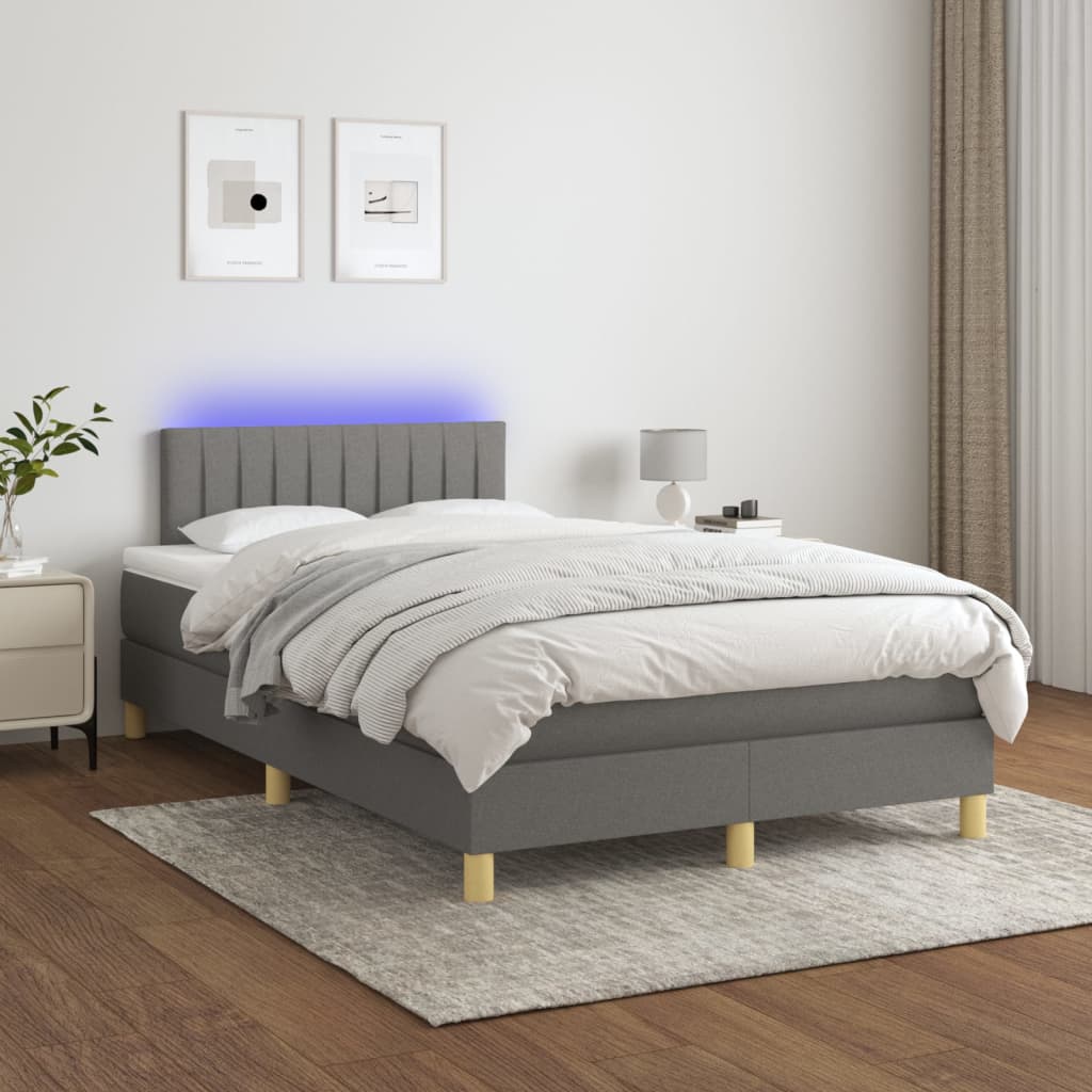 Letto a Molle Materasso e LED Grigio Scuro 120x200cm in Tessuto | homemem39
