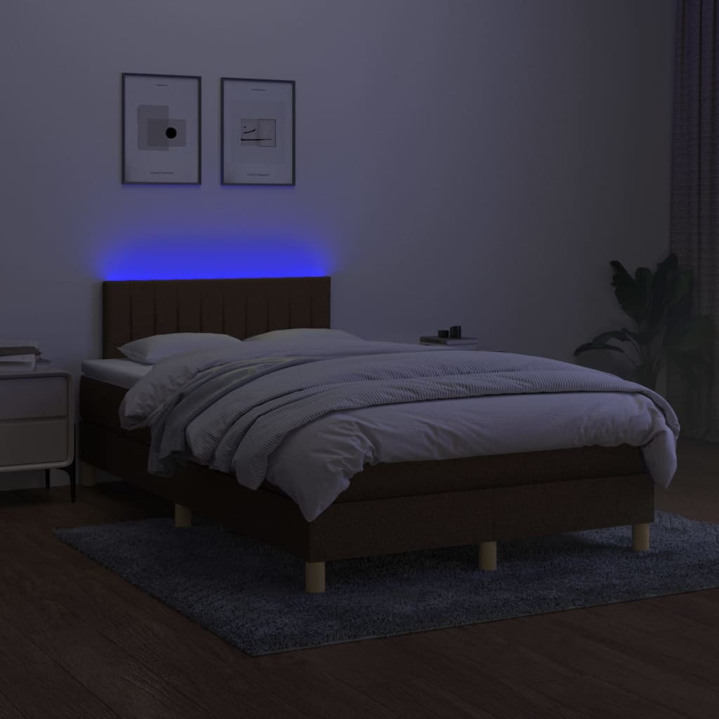 Letto a Molle Materasso e LED Marrone Scuro 120x200 cm Tessuto - homemem39