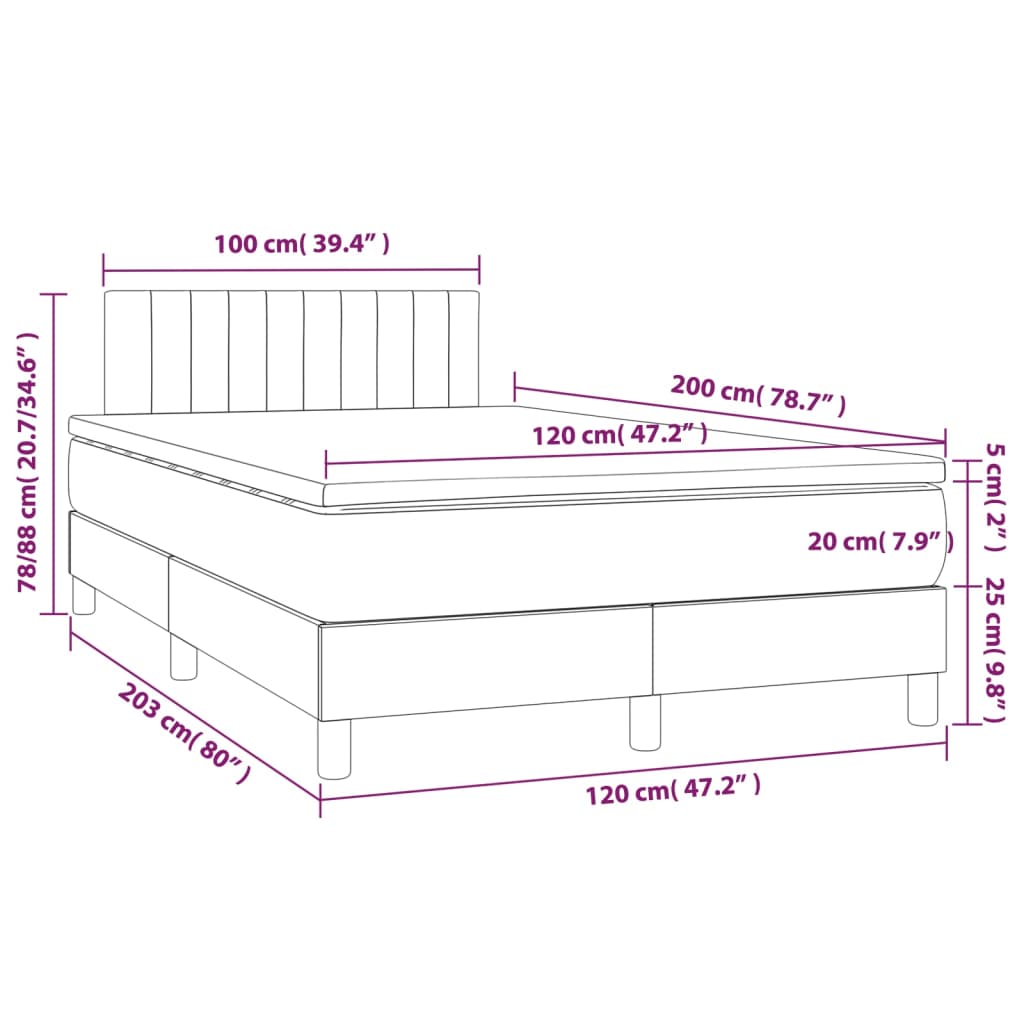 Letto a Molle con Materasso e LED Tortora 120x200cm in Tessuto | homemem39