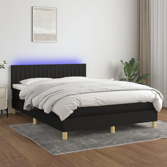 Letto a Molle con Materasso e LED Nero 140x190 cm in Tessuto | homemem39