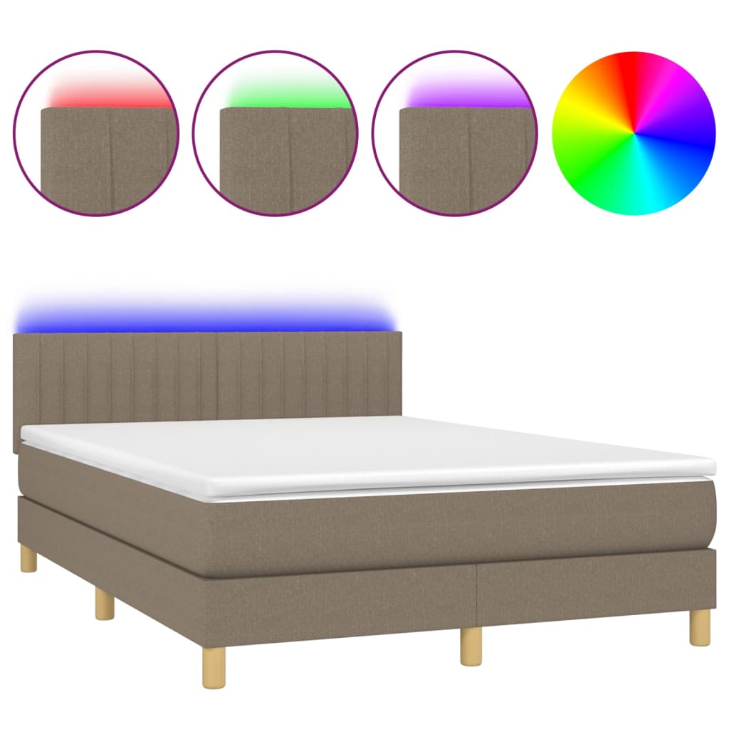 Letto a Molle con Materasso e LED Tortora 140x190 cm in Tessuto - homemem39