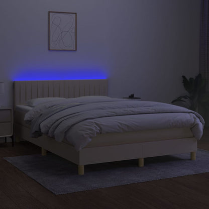 Letto a Molle con Materasso e LED Crema 140x190 cm in Tessuto | homemem39