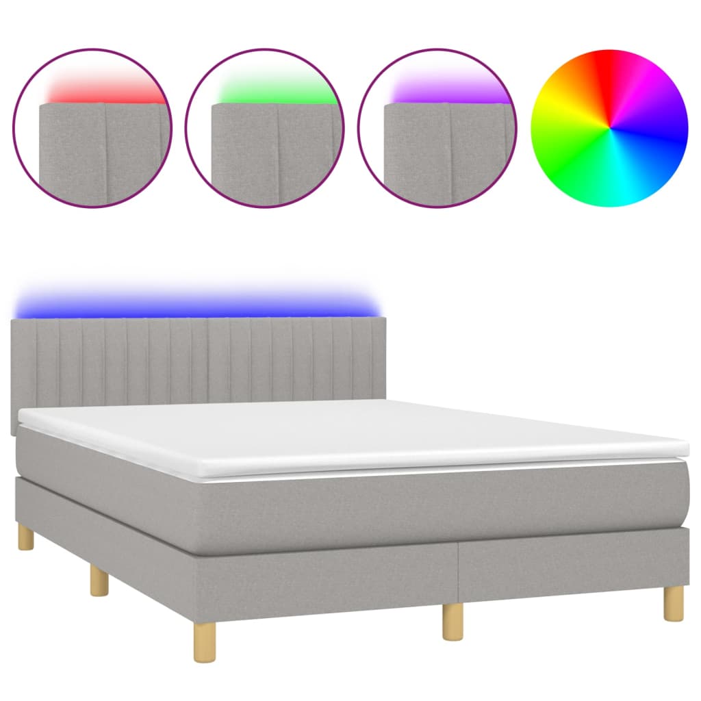 Letto a Molle Materasso e LED Grigio Chiaro 140x200 cm Tessuto - homemem39