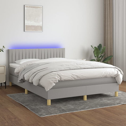 Letto a Molle Materasso e LED Grigio Chiaro 140x200 cm Tessuto - homemem39