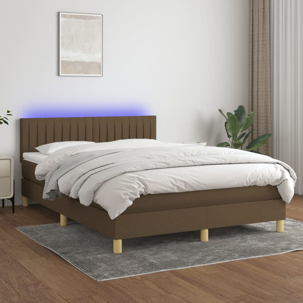 Letto a Molle Materasso e LED Marrone Scuro 140x200 cm Tessuto - homemem39