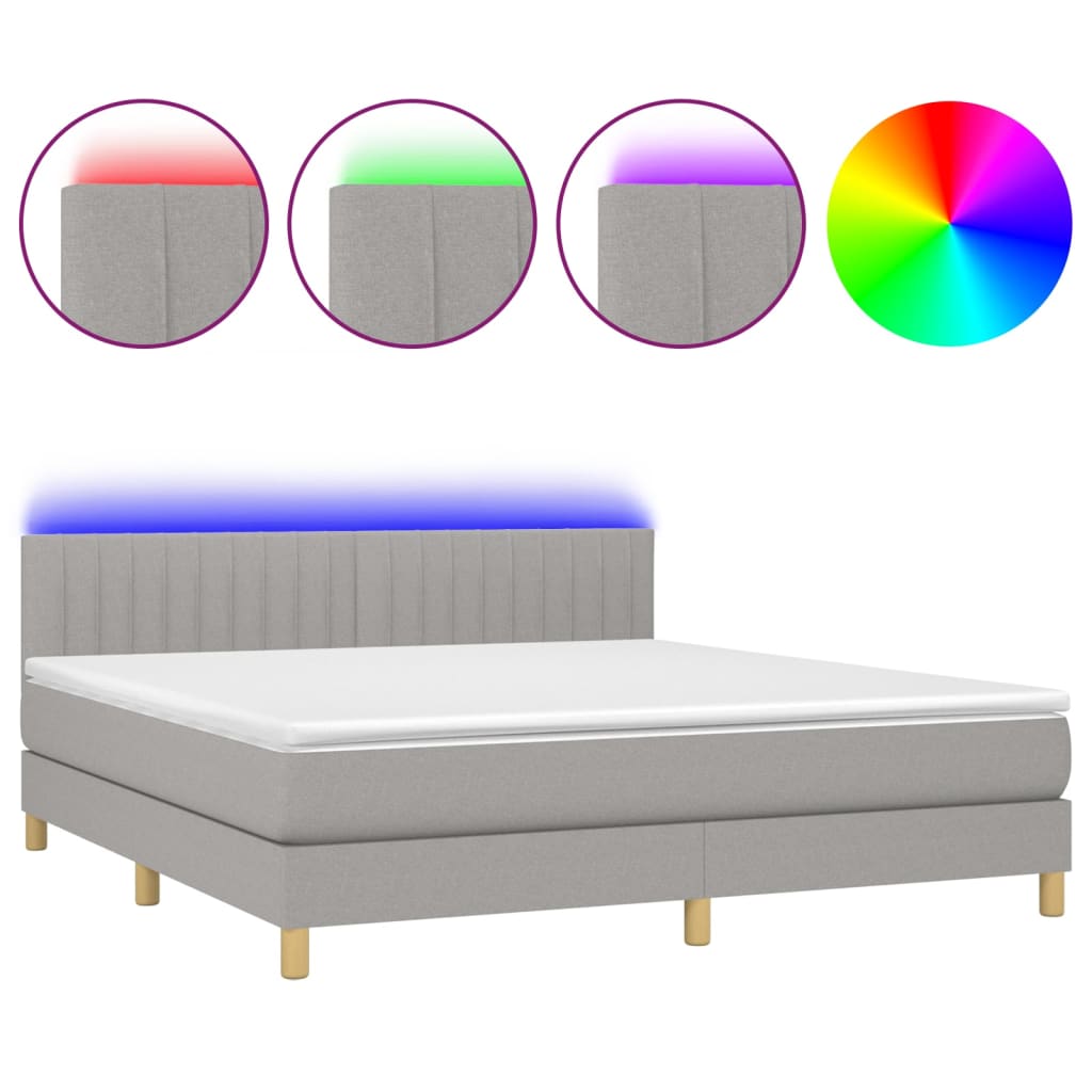 Letto a Molle Materasso e LED Grigio Chiaro 160x200 cm Tessuto - homemem39