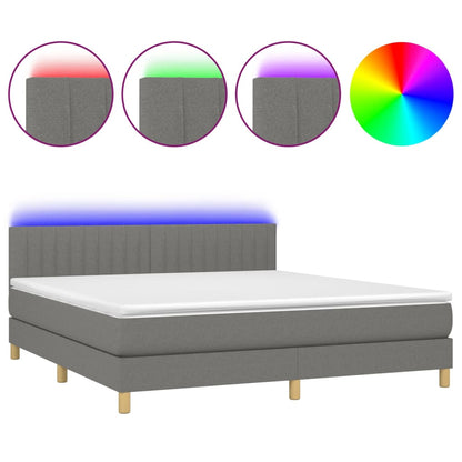 Letto a Molle Materasso e LED Grigio Scuro 160x200cm in Tessuto - homemem39