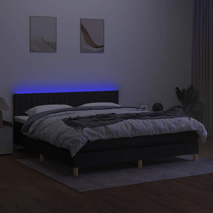 Letto a Molle con Materasso e LED Nero 160x200 cm in Tessuto | homemem39