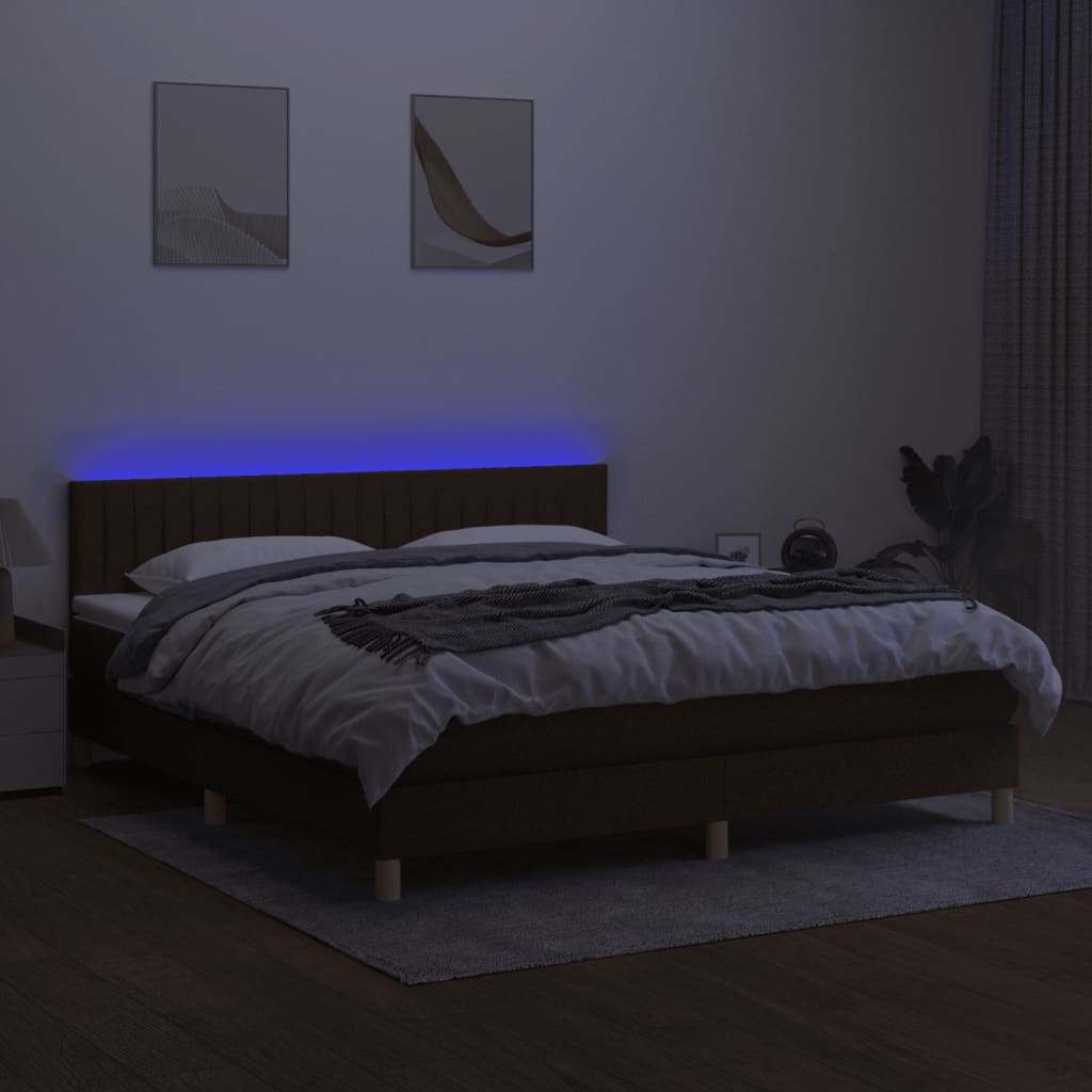 Letto a Molle Materasso e LED Marrone Scuro 160x200 cm Tessuto - homemem39
