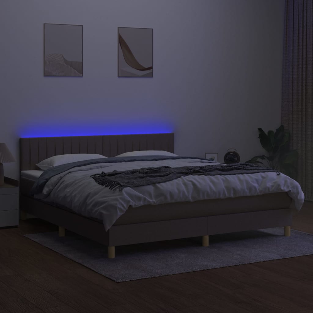 Letto a Molle con Materasso e LED Tortora 160x200 cm in Tessuto - homemem39