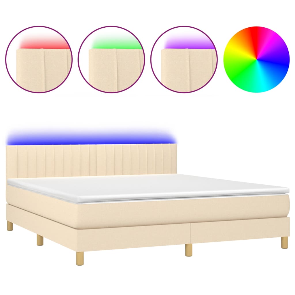Letto a Molle con Materasso e LED Crema 160x200 cm in Tessuto - homemem39