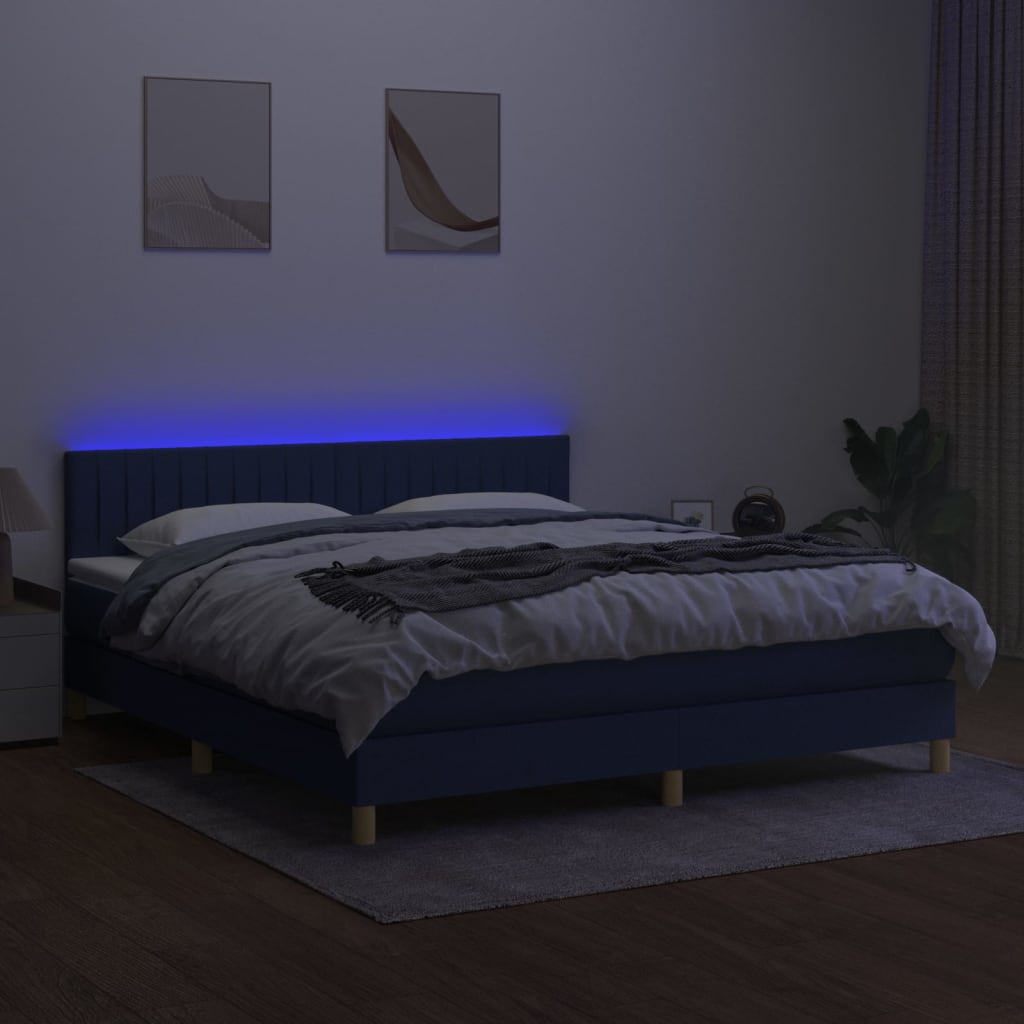Letto a Molle con Materasso e LED Blu 160x200 cm in Tessuto - homemem39