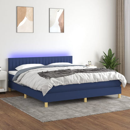 Letto a Molle con Materasso e LED Blu 160x200 cm in Tessuto - homemem39