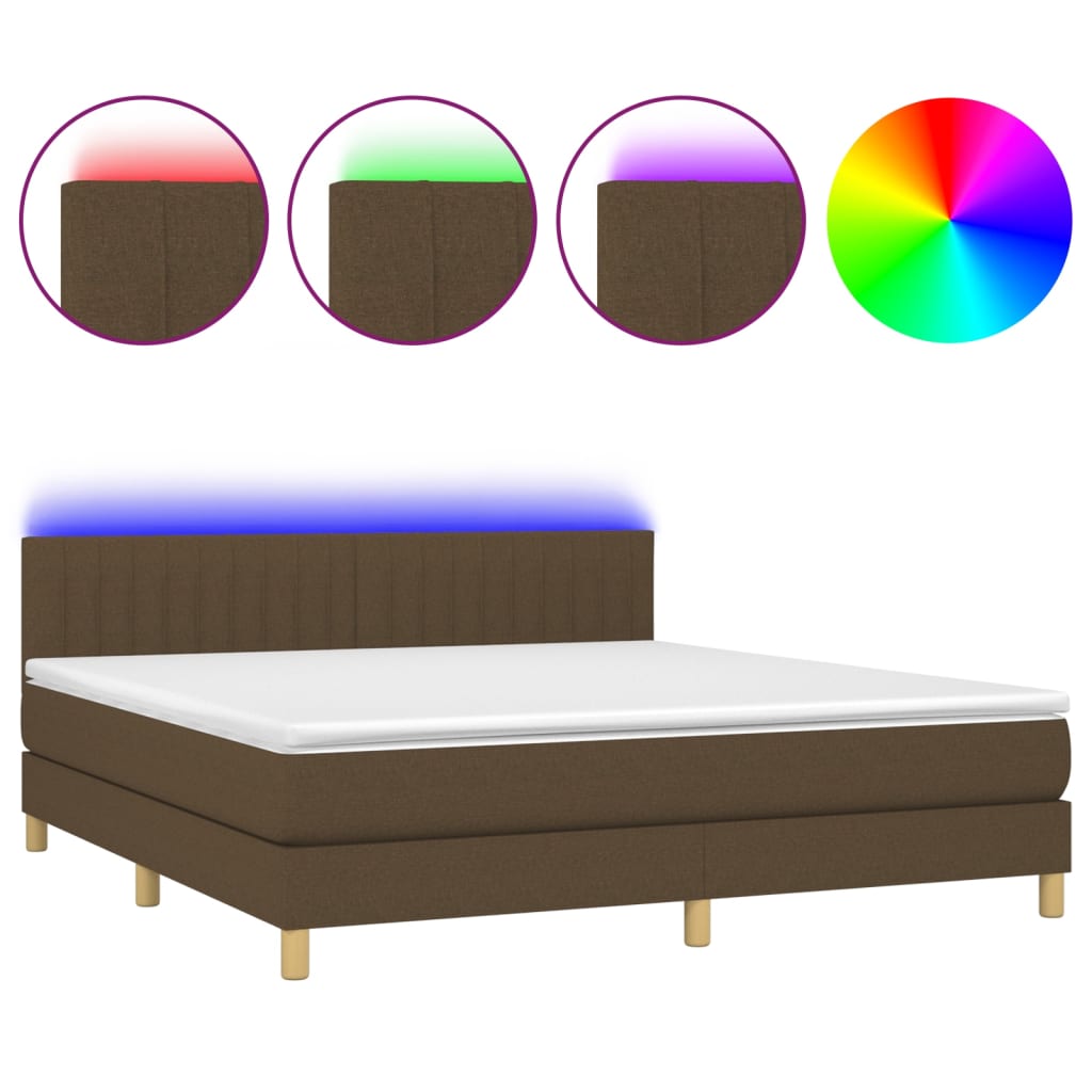 Letto a Molle Materasso e LED MarroneScuro 180x200cm in Tessuto - homemem39