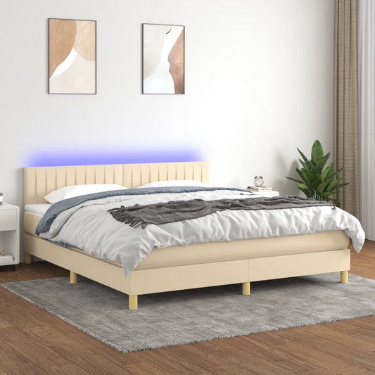 Letto a Molle con Materasso e LED Crema 180x200 cm in Tessuto - homemem39