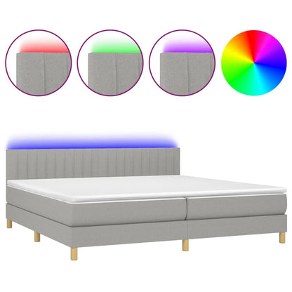 Letto a Molle Materasso e LED Grigio Chiaro 200x200 cm Tessuto - homemem39
