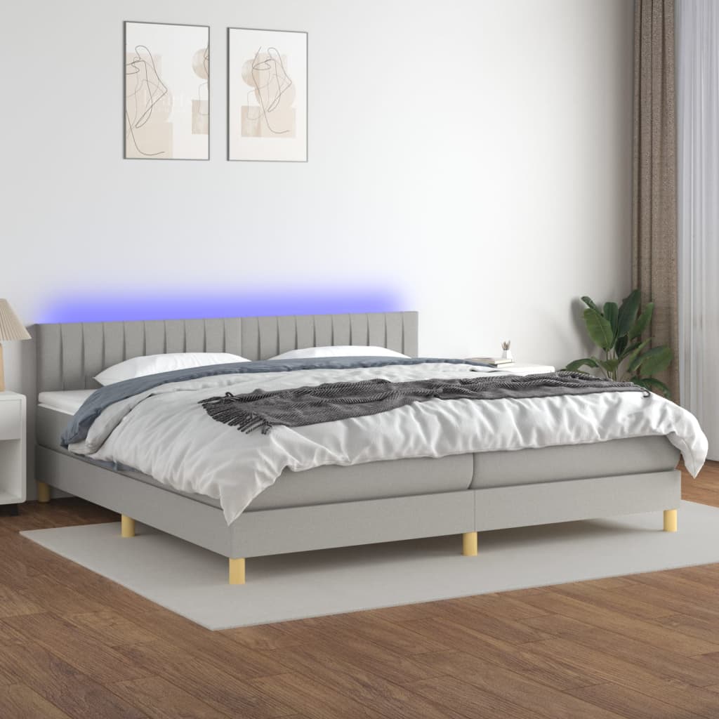 Letto a Molle Materasso e LED Grigio Chiaro 200x200 cm Tessuto - homemem39