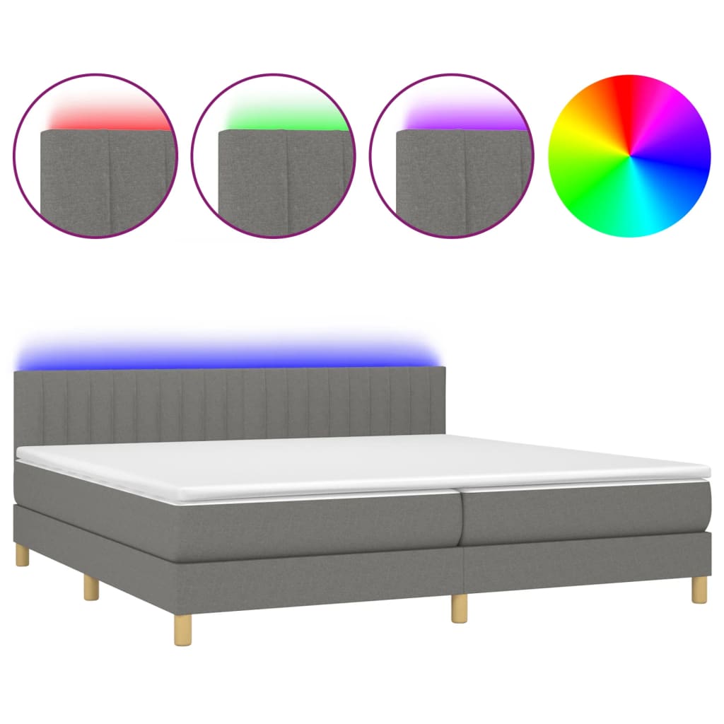 Letto a Molle Materasso e LED Grigio Scuro 200x200cm in Tessuto - homemem39