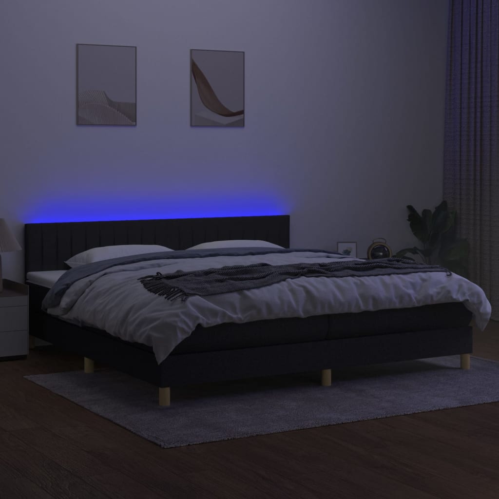 Letto a Molle Materasso e LED Nero 200x200cm in Tessuto - homemem39