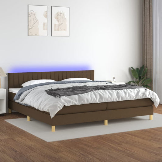 Letto a Molle Materasso e LED Marronescuro 200x200cm in Tessuto - homemem39
