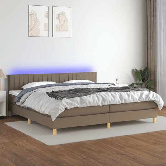 Letto a Molle Materasso e LED tortora 200x200cm in Tessuto - homemem39