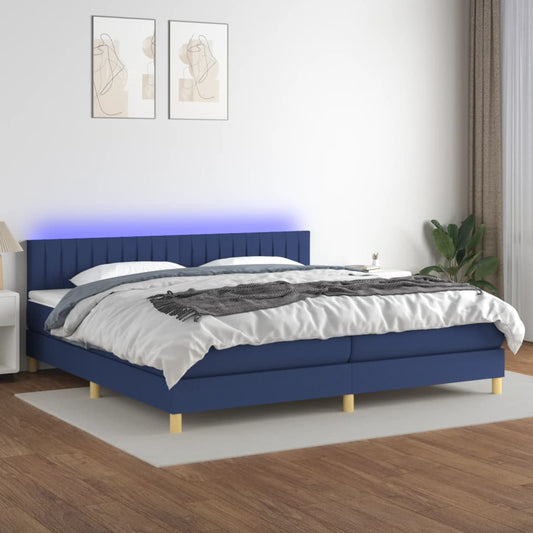 Letto a Molle Materasso e LED Blu 200x200cm in Tessuto - homemem39