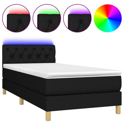 Letto a Molle con Materasso e LED Nero 80x200 cm in Tessuto - homemem39