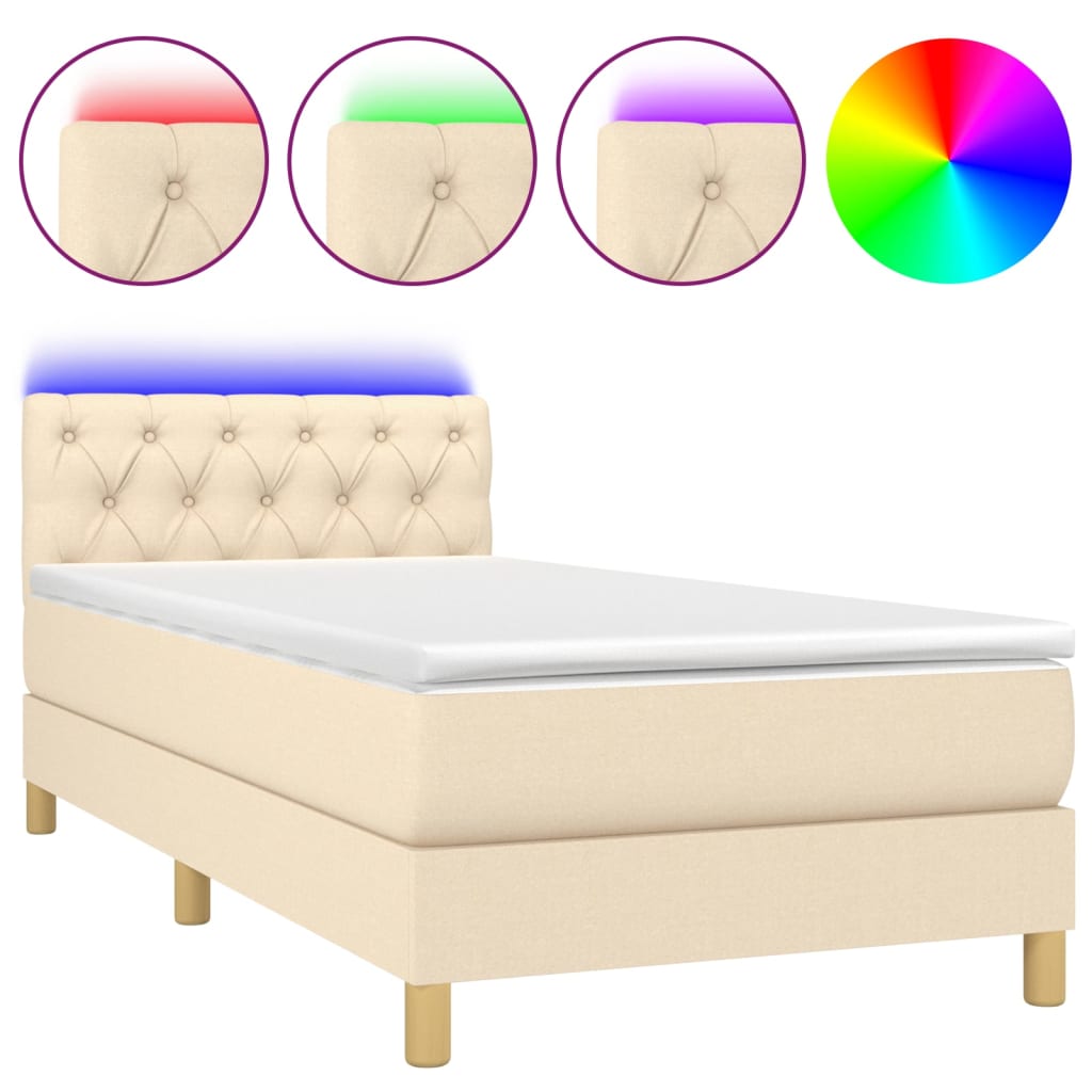 Letto a Molle con Materasso e LED Crema 80x200 cm in Tessuto - homemem39