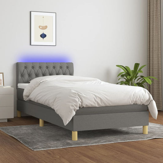 Letto a Molle Materasso e LED Grigio Scuro 90x190 cm in Tessuto - homemem39