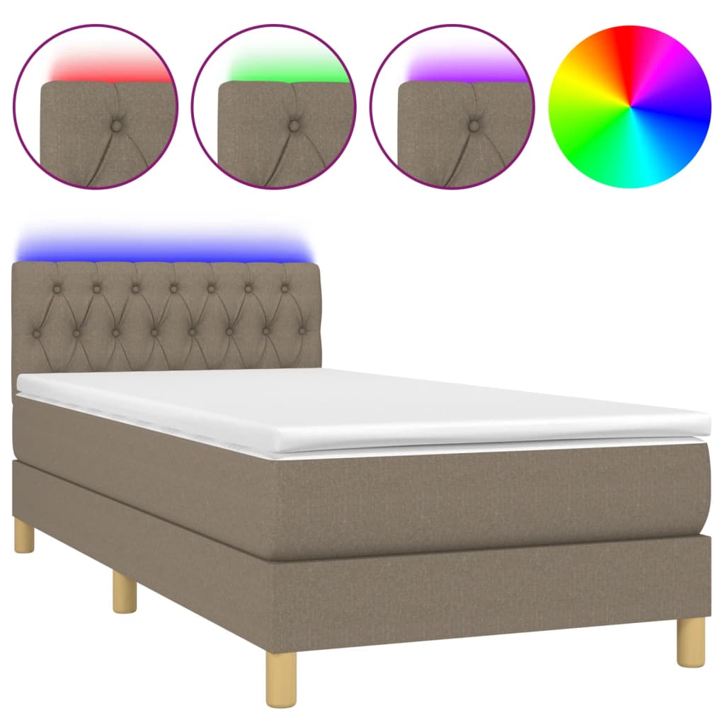 Letto a Molle con Materasso e LED Tortora 90x190 cm in Tessuto - homemem39