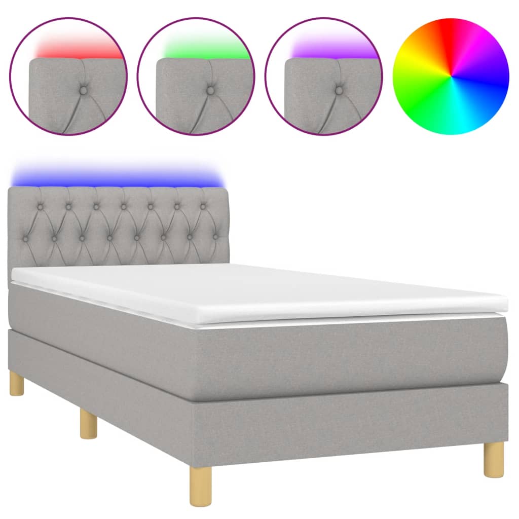 Letto a Molle Materasso e LED Grigio Chiaro 90x200 cm Tessuto - homemem39