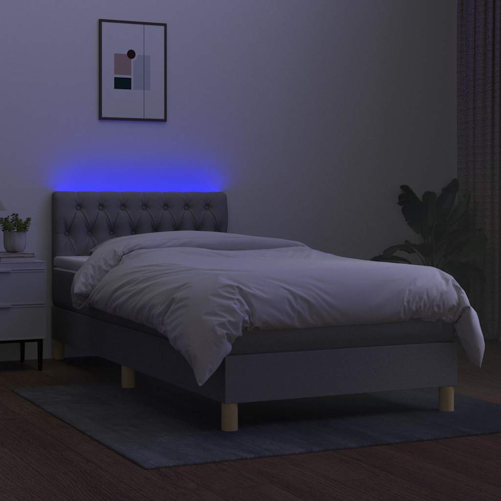 Letto a Molle Materasso e LED Grigio Chiaro 90x200 cm Tessuto