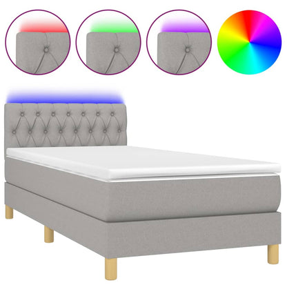 Letto a Molle Materasso e LED Grigio Chiaro 100x200 cm Tessuto - homemem39