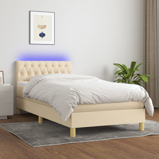 Letto a Molle con Materasso e LED Crema 100x200cm in Tessuto - homemem39