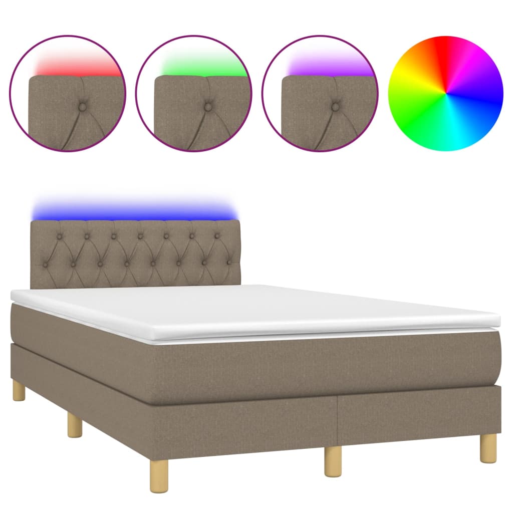 Letto a Molle con Materasso e LED Tortora 120x200cm in Tessuto | homemem39