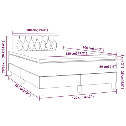 Letto a Molle con Materasso e LED Tortora 120x200cm in Tessuto | homemem39