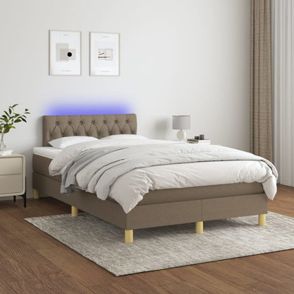Letto a Molle con Materasso e LED Tortora 120x200cm in Tessuto | homemem39