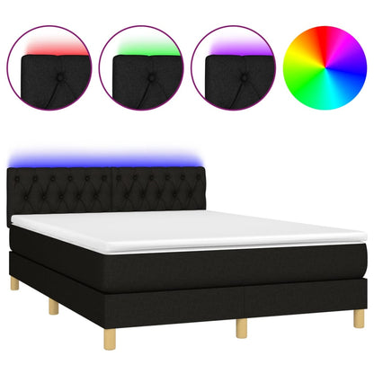 Letto a Molle con Materasso e LED Nero 140x190 cm in Tessuto | homemem39
