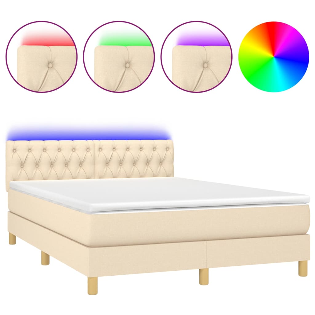 Letto a Molle con Materasso e LED Crema 140x190 cm in Tessuto | homemem39