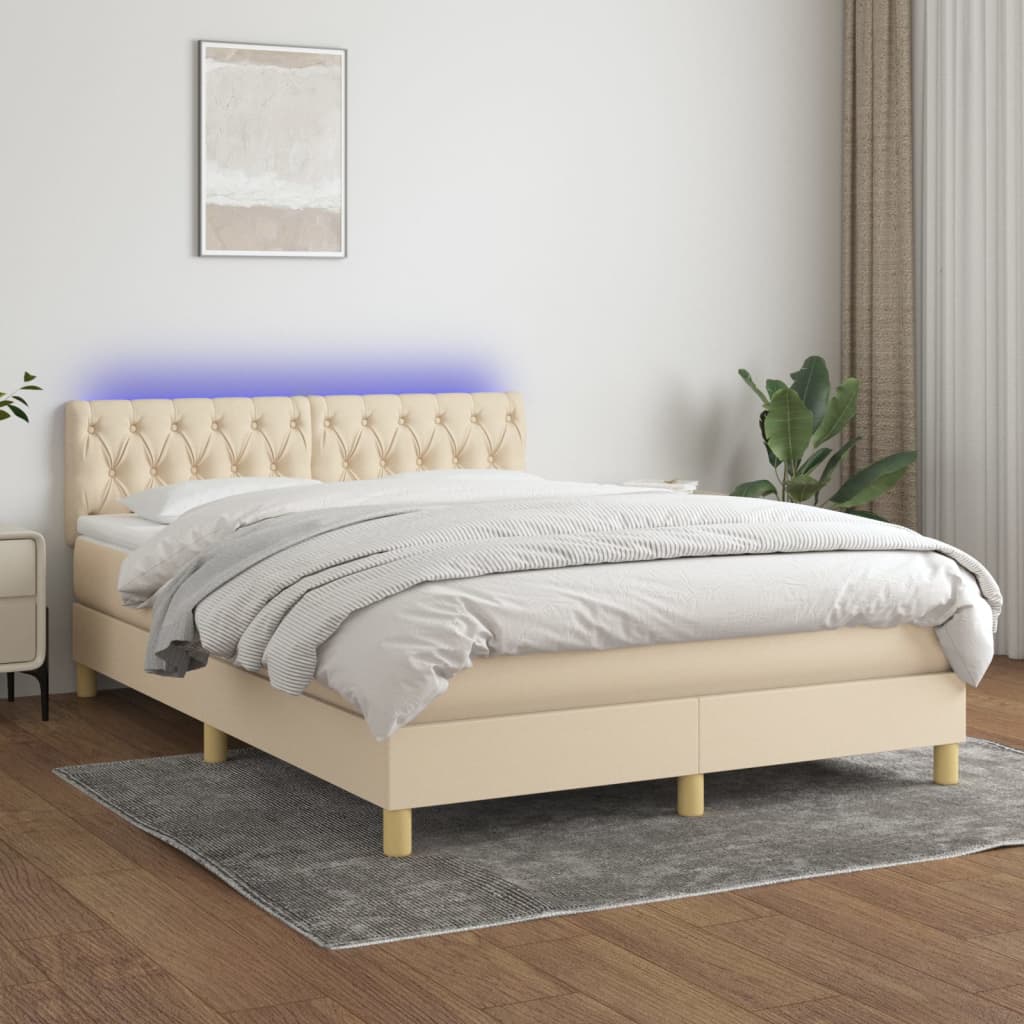Letto a Molle con Materasso e LED Crema 140x190 cm in Tessuto | homemem39