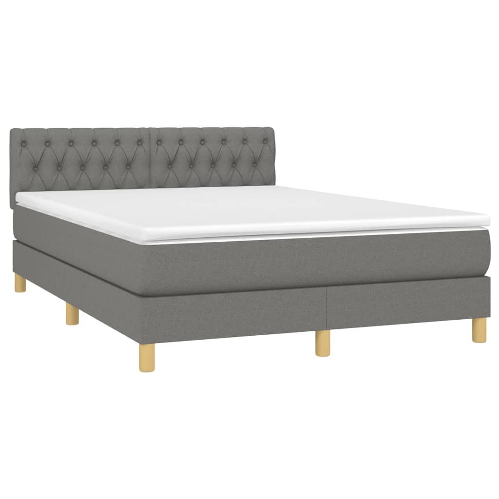 Letto a Molle Materasso e LED Grigio Scuro 140x200cm in Tessuto - homemem39
