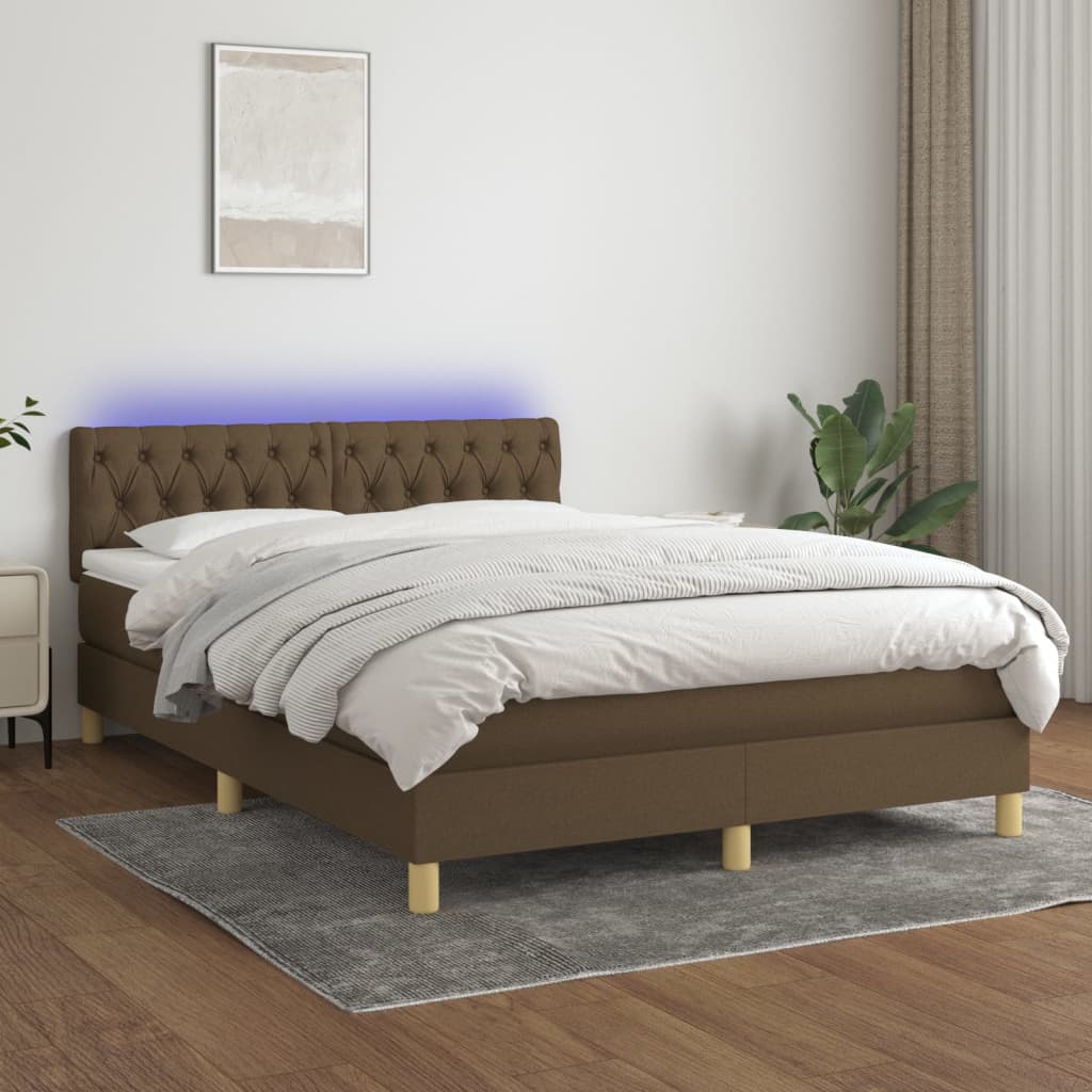 Letto a Molle Materasso e LED Marrone Scuro 140x200 cm Tessuto | homemem39