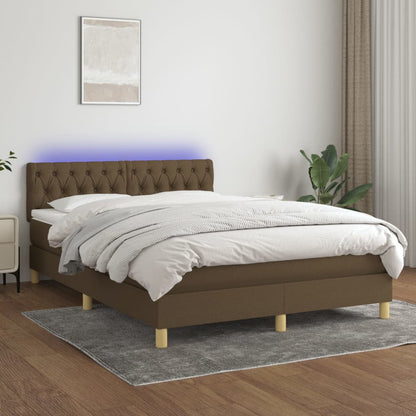 Letto a Molle Materasso e LED Marrone Scuro 140x200 cm Tessuto | homemem39