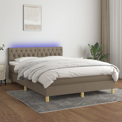 Letto a Molle con Materasso e LED Tortora 140x200 cm in Tessuto - homemem39