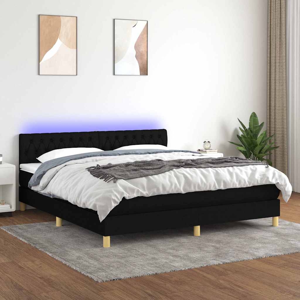 Letto a Molle con Materasso e LED Nero 160x200 cm in Tessuto | homemem39