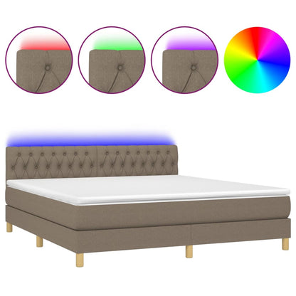 Letto a Molle con Materasso e LED Tortora 160x200 cm in Tessuto - homemem39