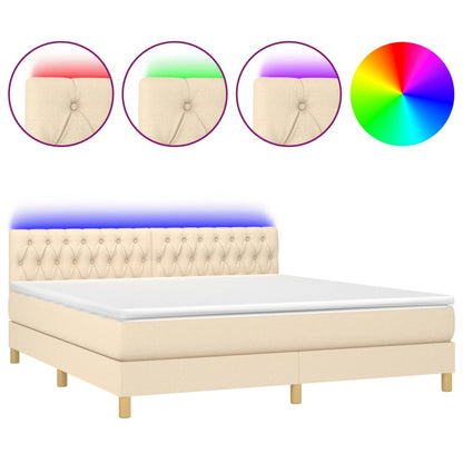 Letto a Molle con Materasso e LED Crema 160x200 cm in Tessuto - homemem39